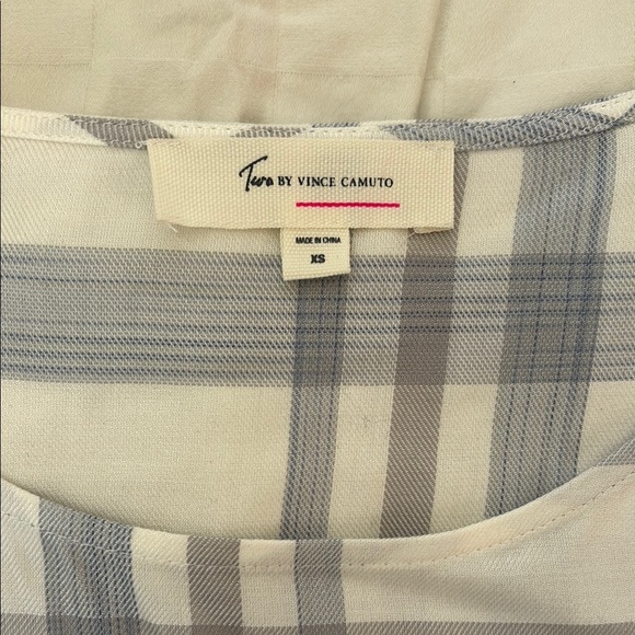 Two by Vince Camuto Blue, Gray and Ivory Plaid Women's Top - Picture 2 of 5